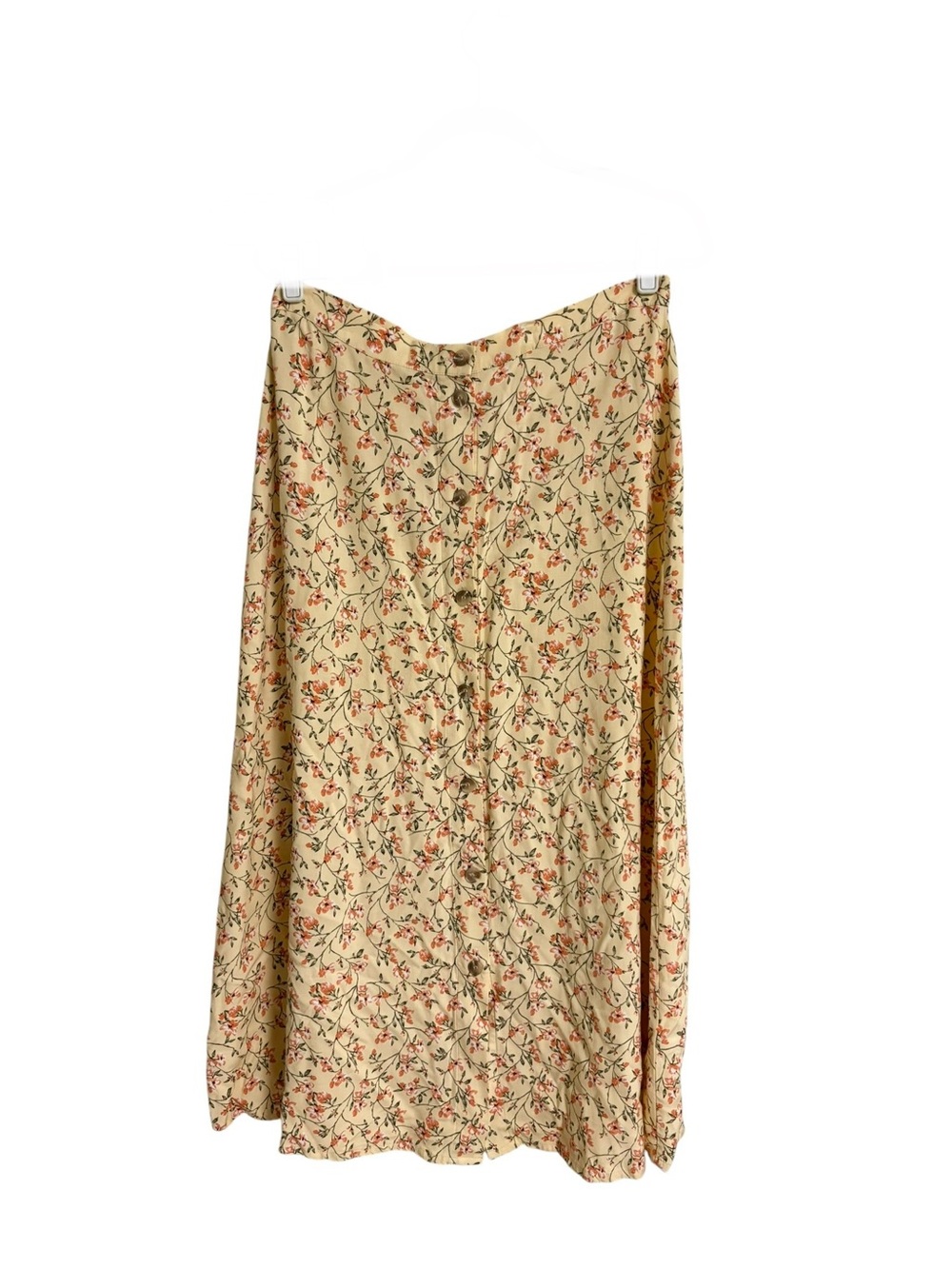 Vintage light yellow floral cottagecore prairie button up midi pull on skirt 12 - Picture 2 of 11